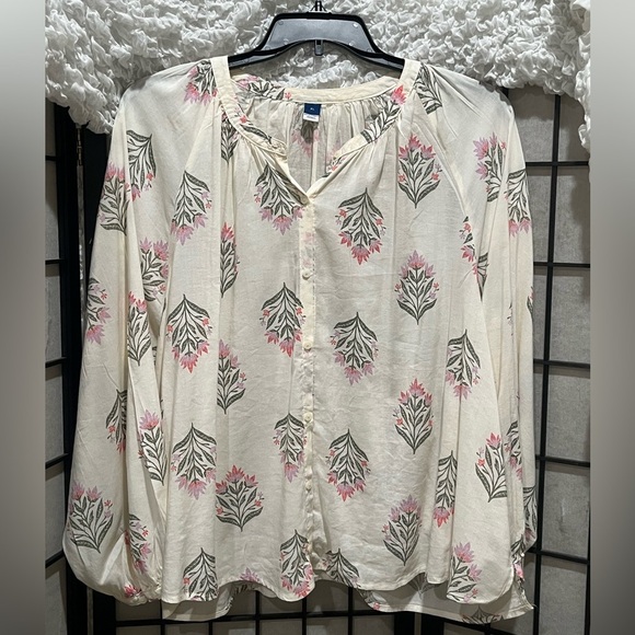 OLD NAVY Floral Print SHIRRED BOHO Blouse with Pink and Green Accents, SIZE XL - Picture 4 of 9
